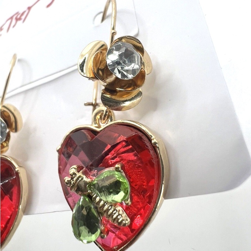 Final Price! Betsey Johnson Red Heart Earrings with Gold Accents - Picture 3 of 5
